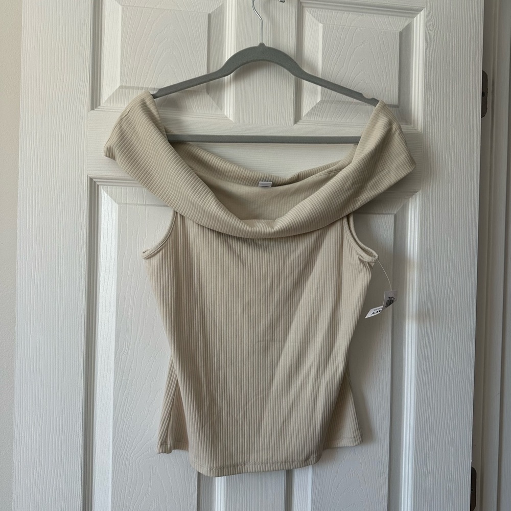 Off-Shoulder Ribbed Top - Cream color